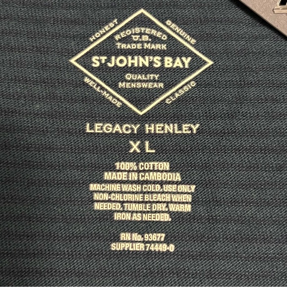 St. John's Bay XL Navy Long Sleeve Henley Shirt | Soft Cotton Blend - Picture 7 of 7